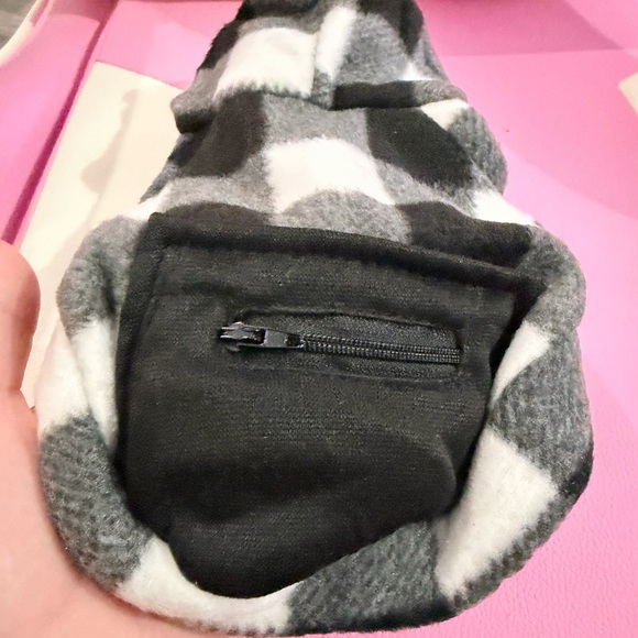 Hooded Dog Sweatshirt - Black & White Checkered Zipper Pocket SZ XS - Picture 3 of 6